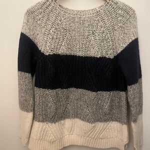 Barbour Padstow Chunky Knit White Navy Grey Wool Alpaca Sweater Sz US 10/UK 14